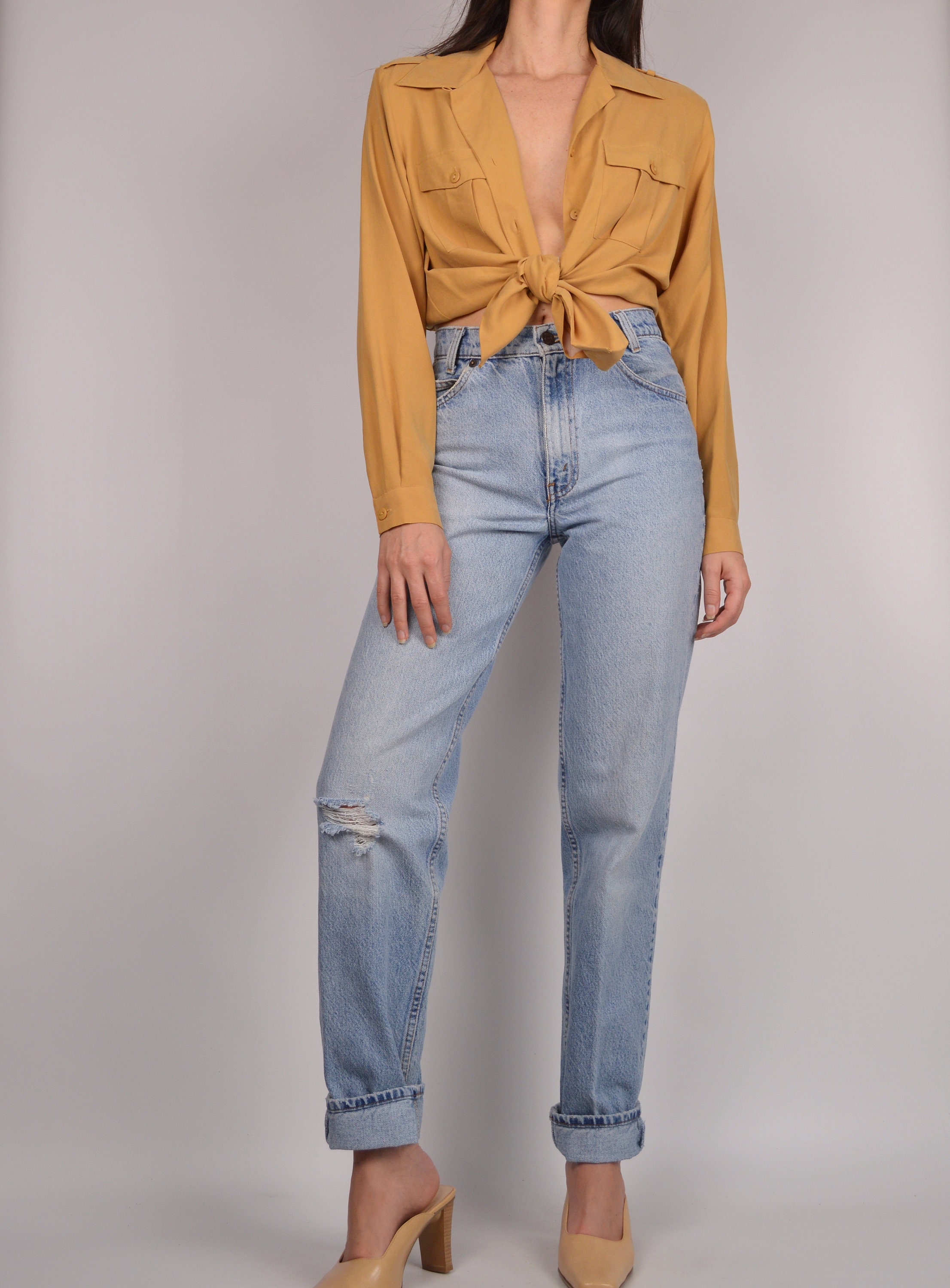 mustard silk shirt