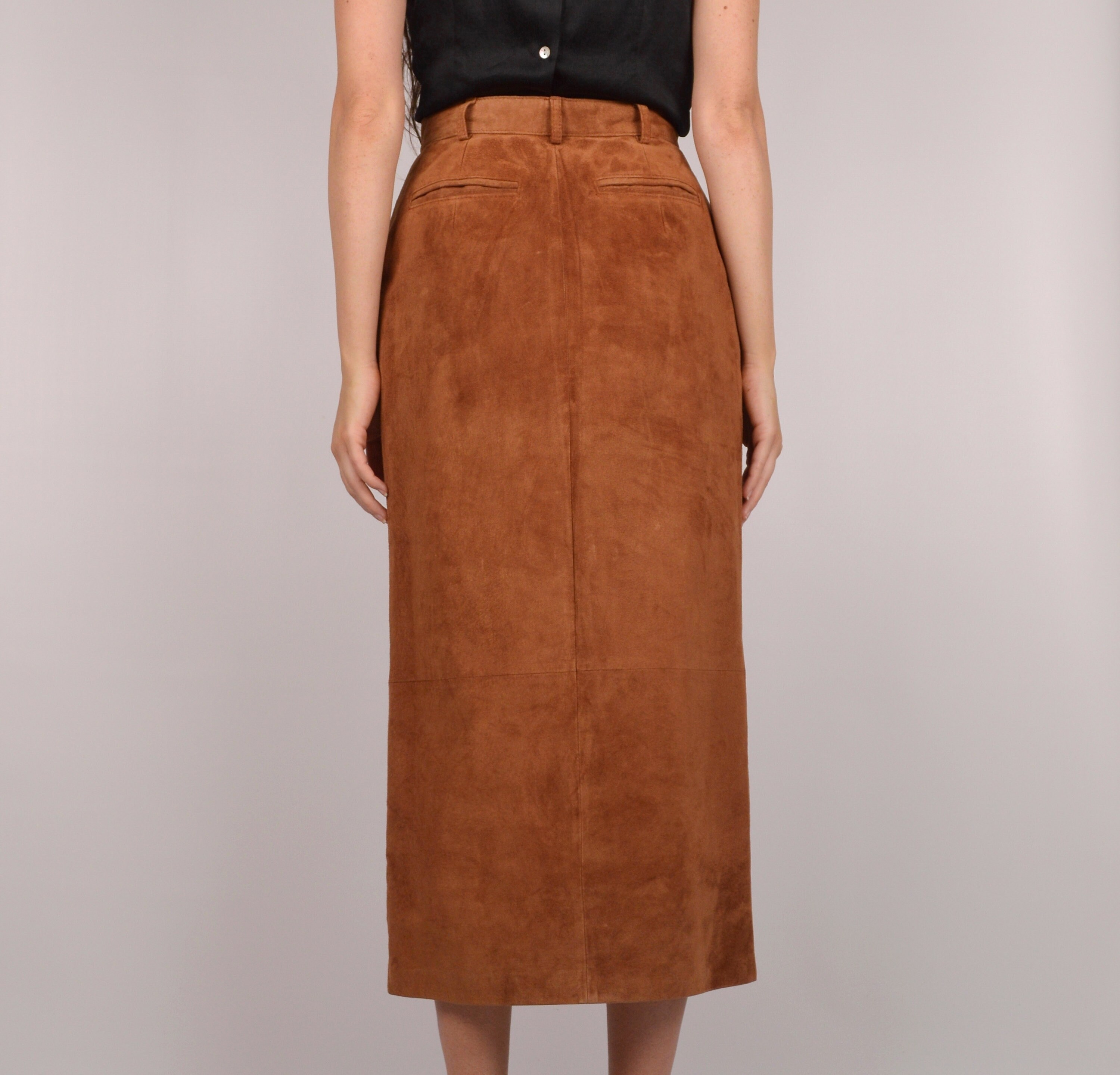 1193 Mustard Suede Look High Waist Skirt