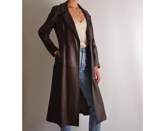 Vintage Chocolate Leather Coat (S-M)