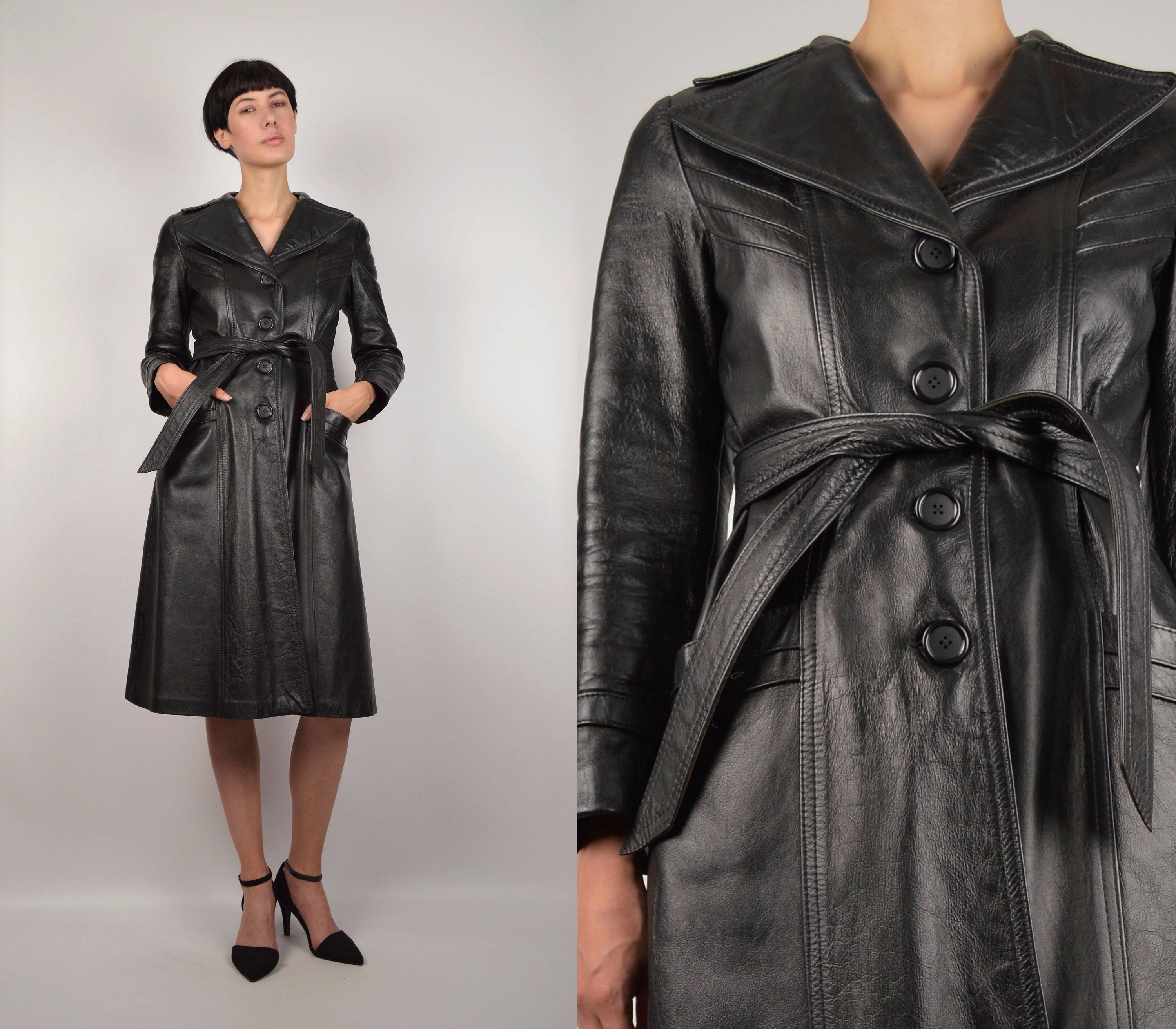 15% OFF Vintage Black Leather Coat Jacket