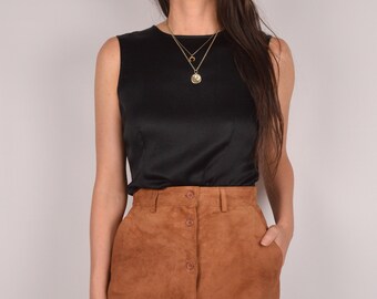 SALE Vintage Black Silk Sleeveless Top / Sz 2