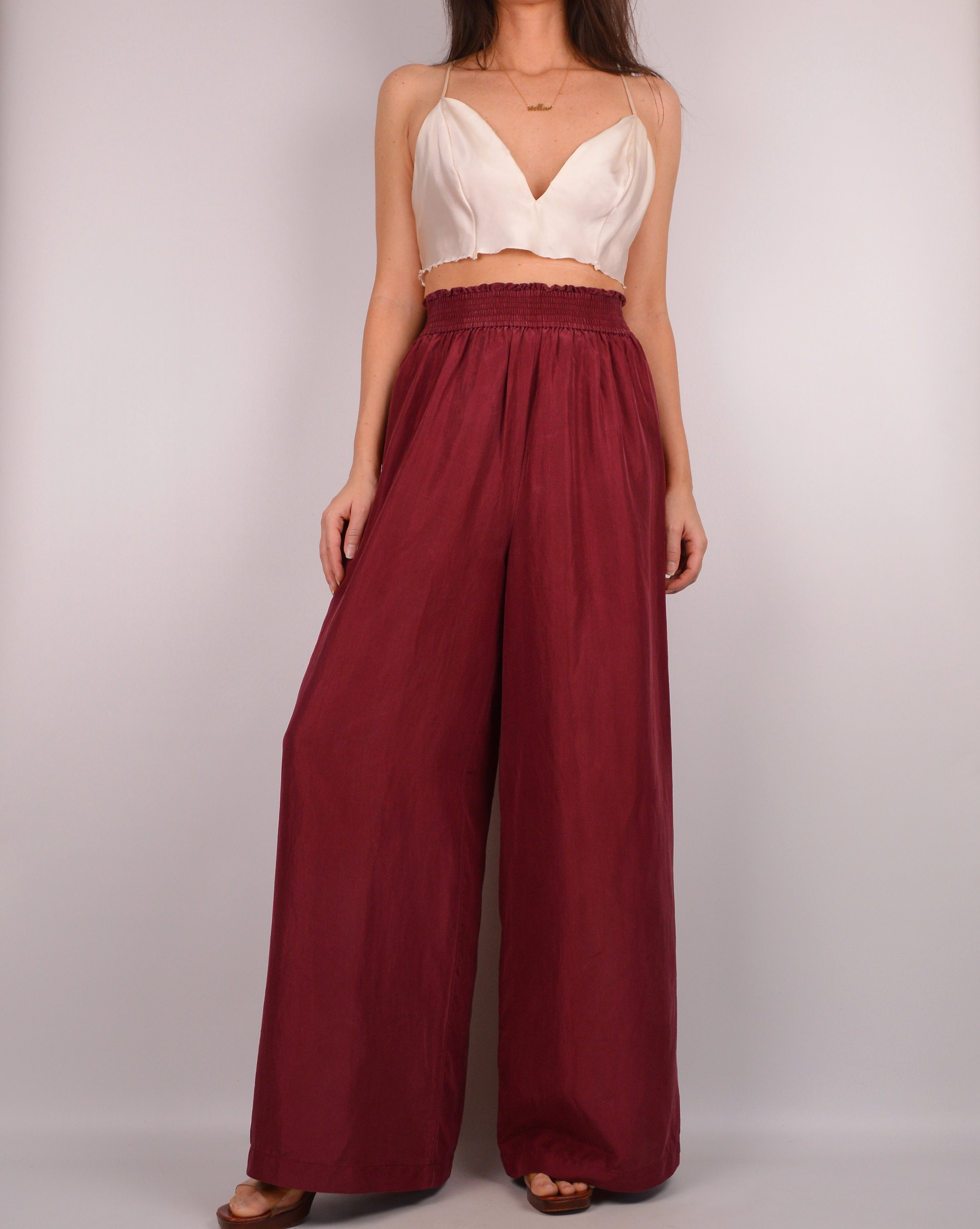 Vintage Silk Palazzo Pants (XS-S) High Waist