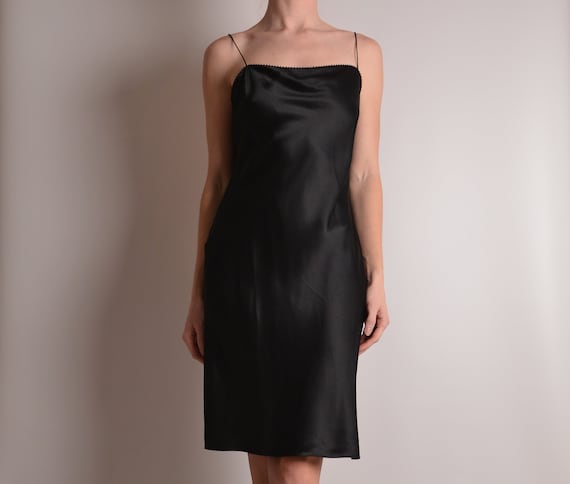 Vintage Black SILK Slip Dress (S) - image 2