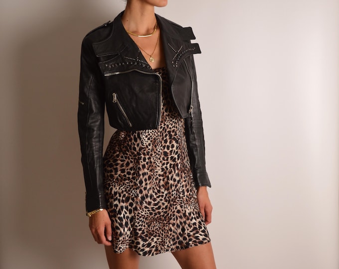 Vintage Leather Crop Moto Jacket (XS/S)