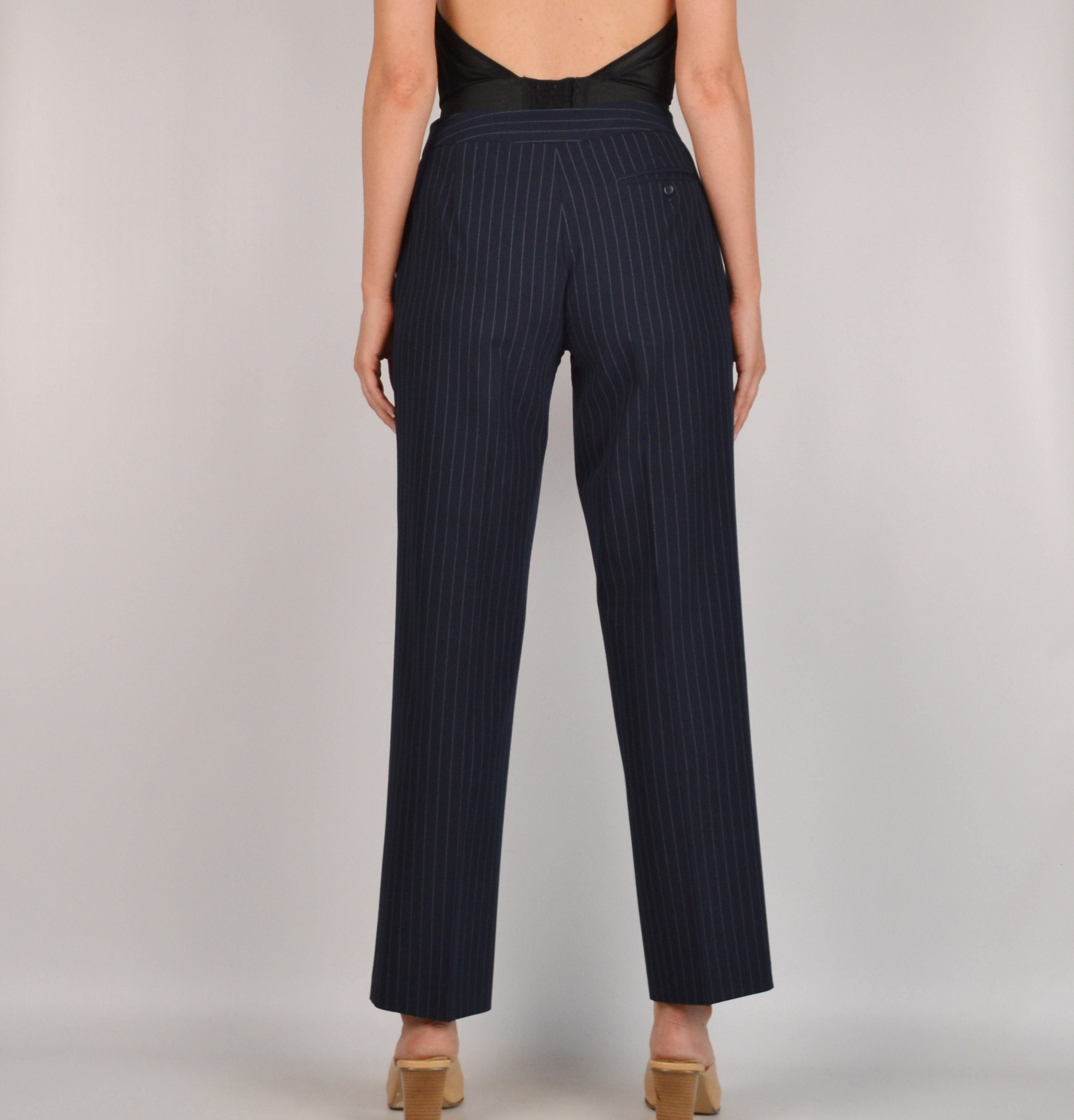 Vintage Navy Pinstriped Trousers (S)