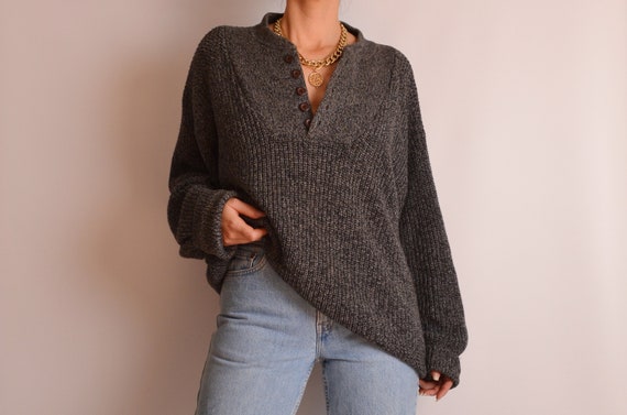 Vintage Knit Cotton Henley Sweater (S-L)