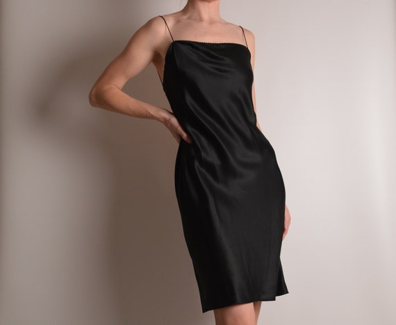 Vintage Black SILK Slip Dress (S) - image 3