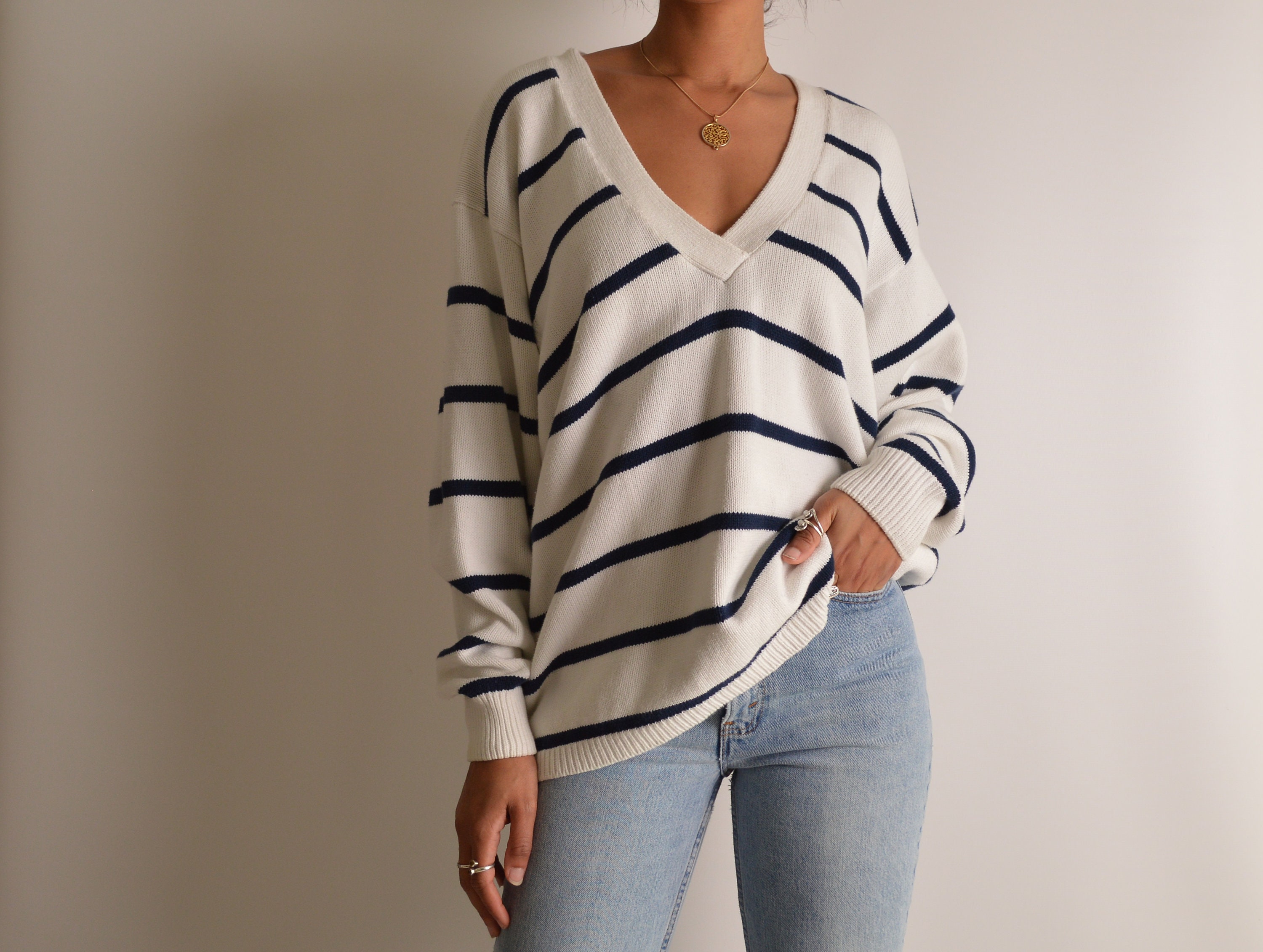 Retro romance cotton striped knit sweater best sale