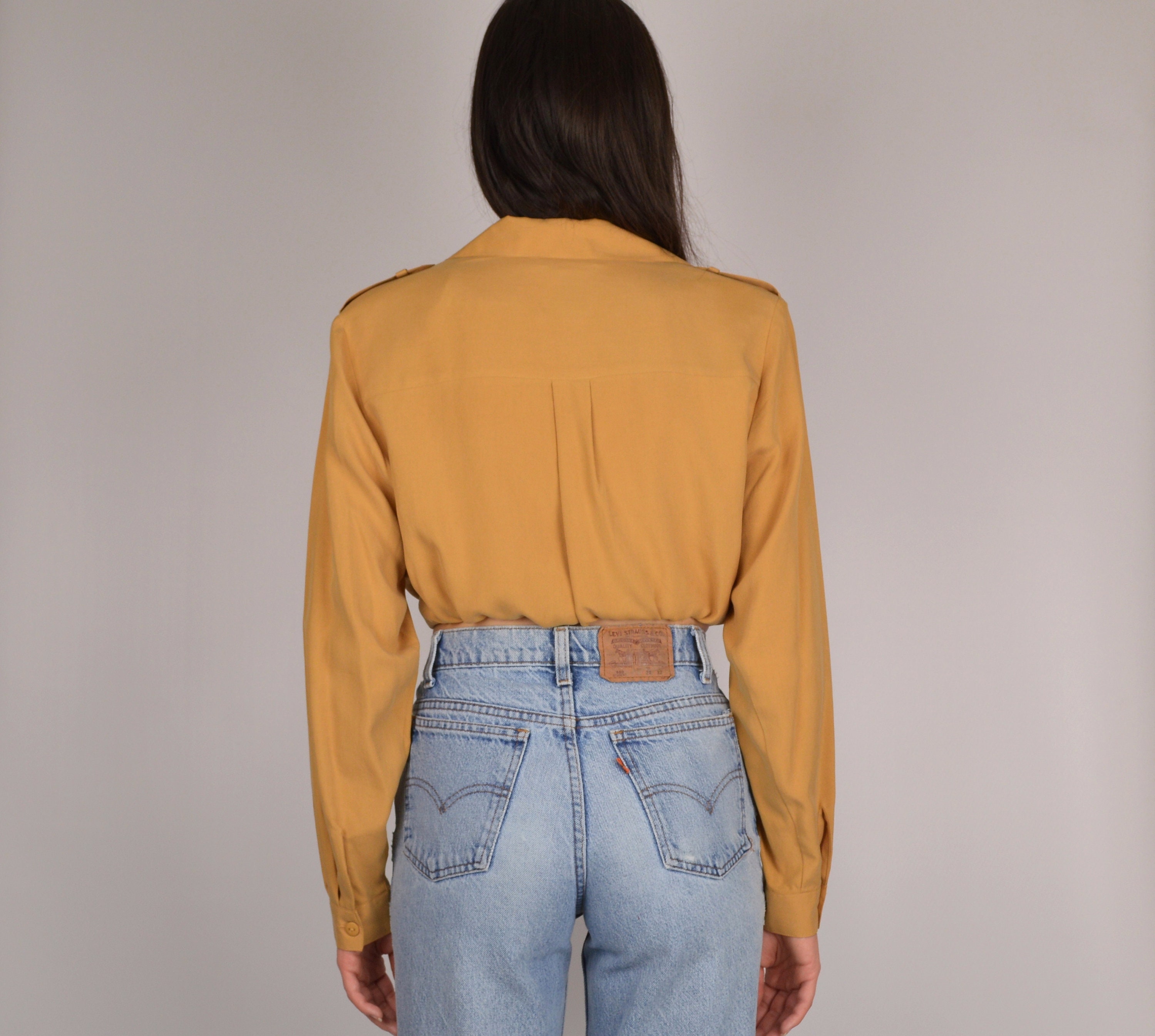 mustard silk shirt