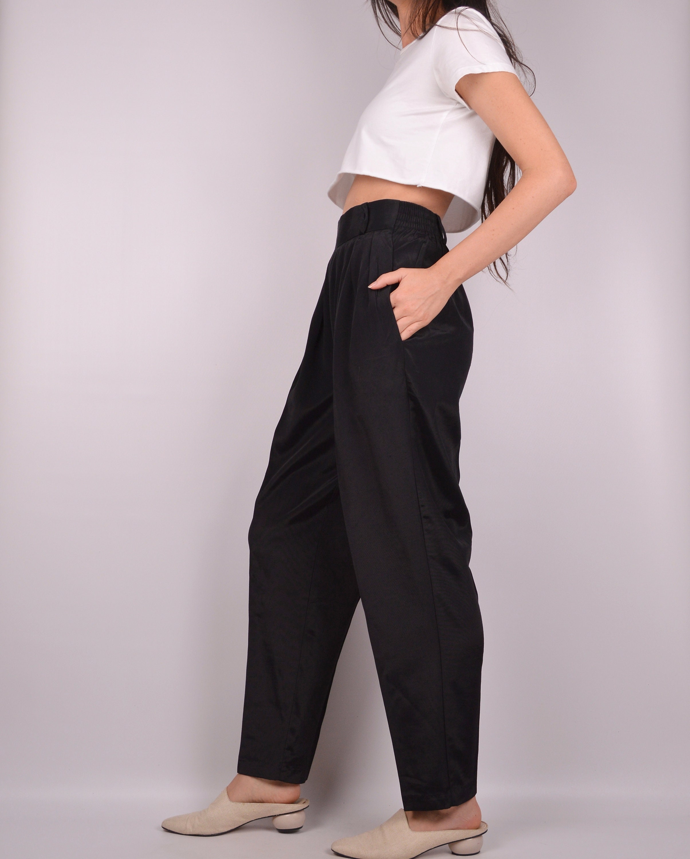 high waisted tapered trousers