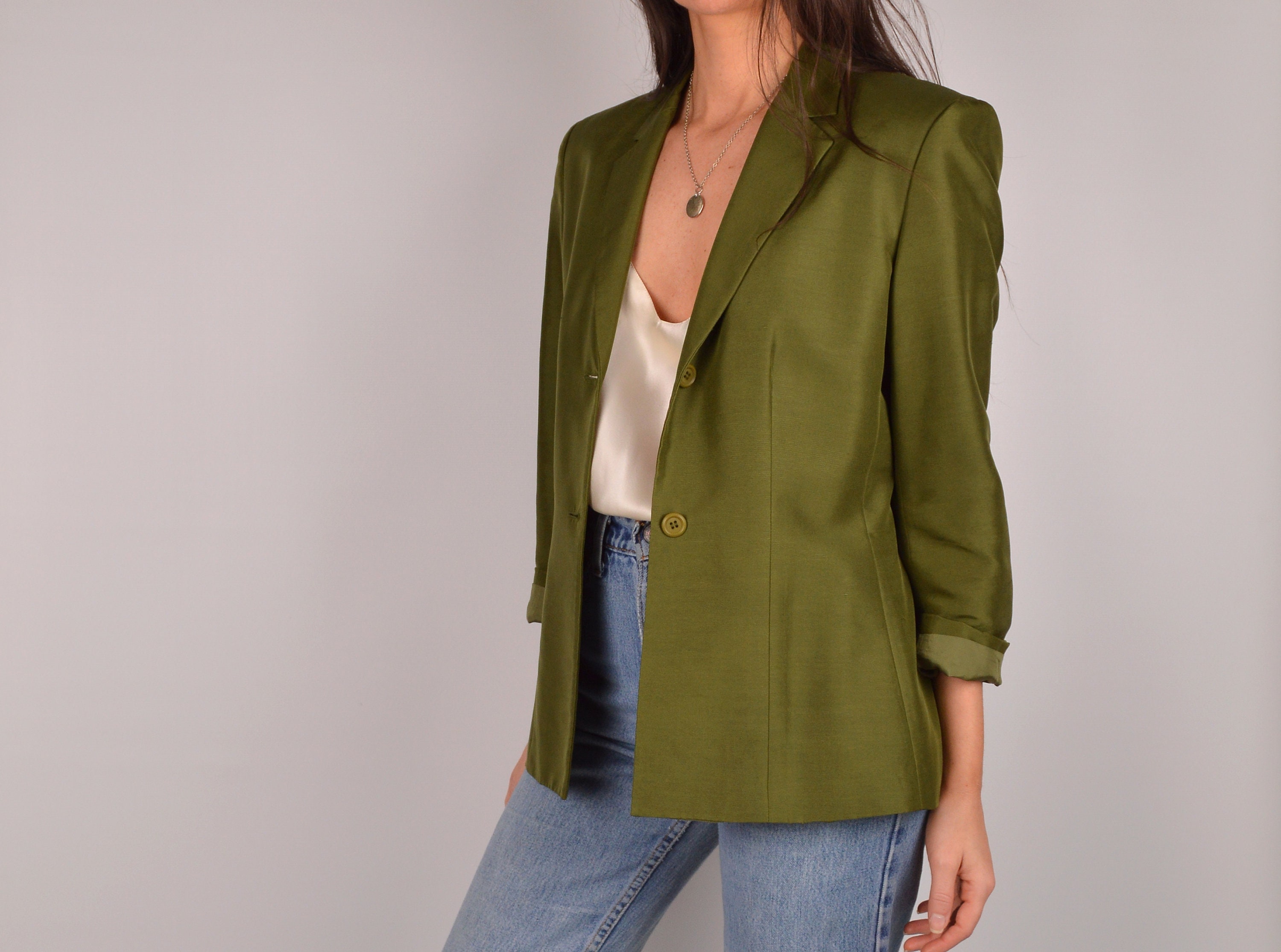 Vintage Olive SILK Blazer (SM)