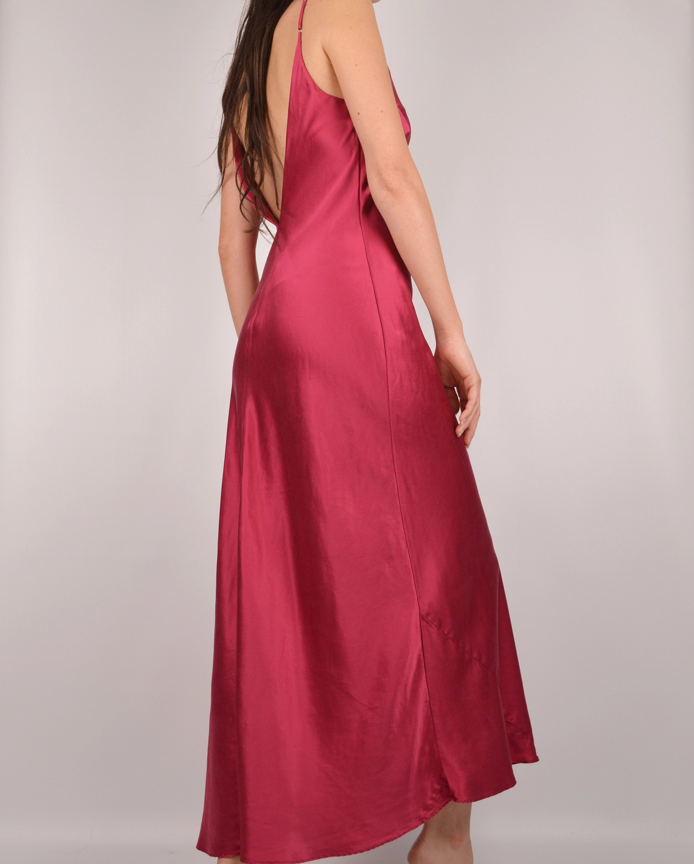 Red SILK Slip Dress Backless / S