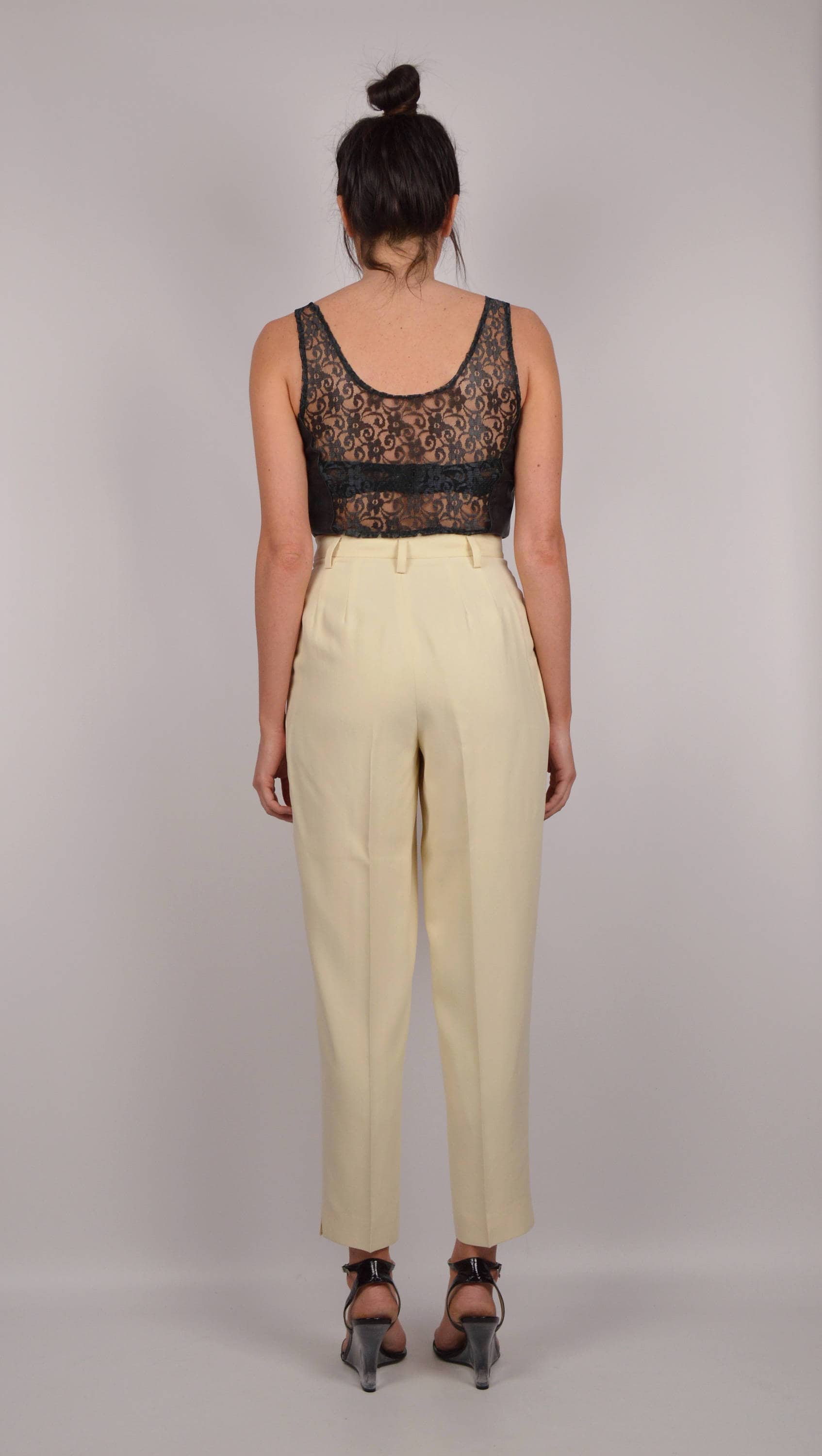 Cream Silk Trousers high waist vintage minimalist pants