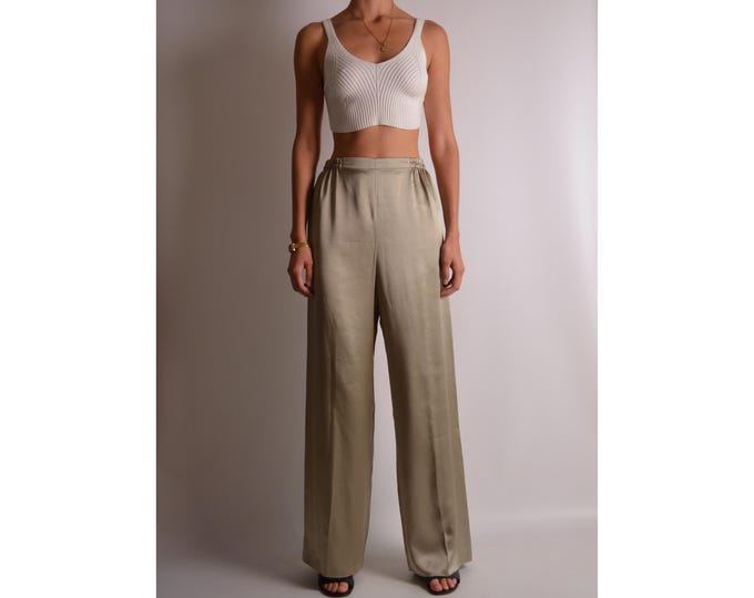 Champagne Silk Wide Leg Pants (S-M)