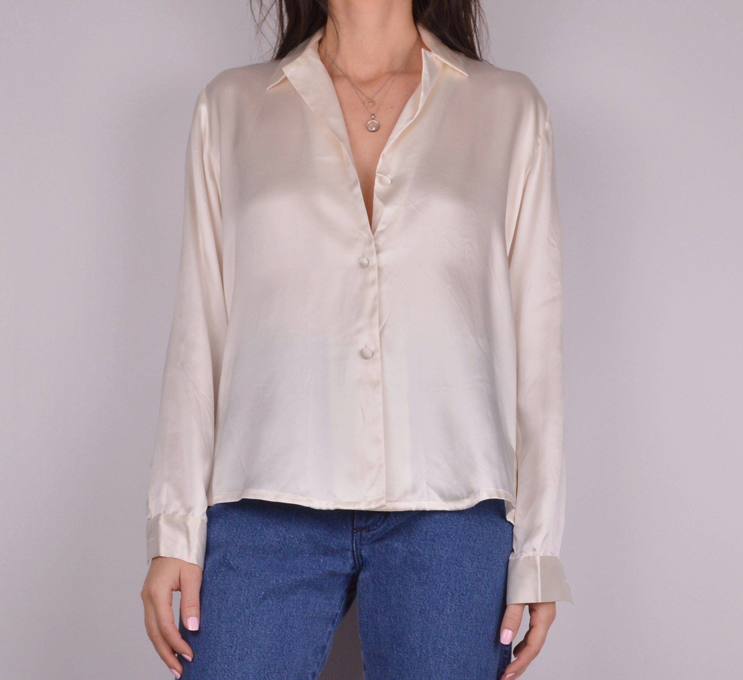 FLASH SALE Vintage Cream Silk Shirt deadstock