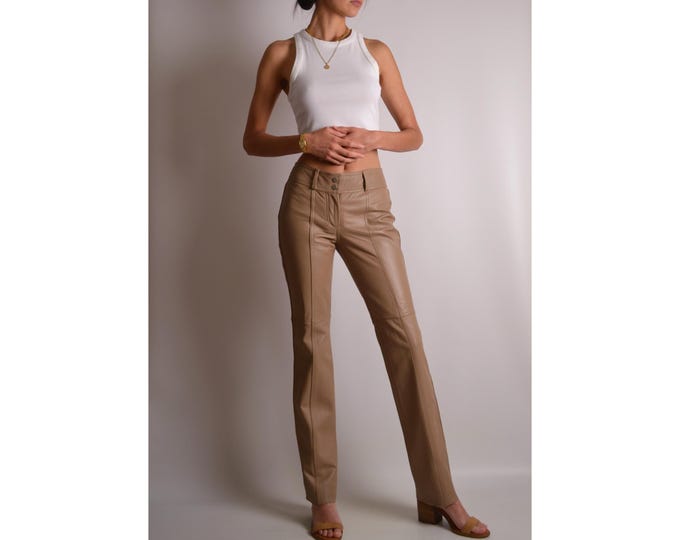 Vintage Khaki Leather Pants (sz 2/4)