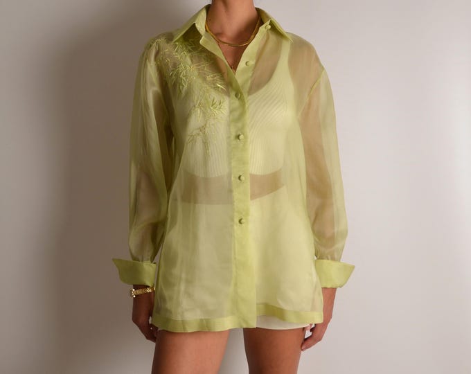 Sheer Organza Embroidered Blouse (S-L)