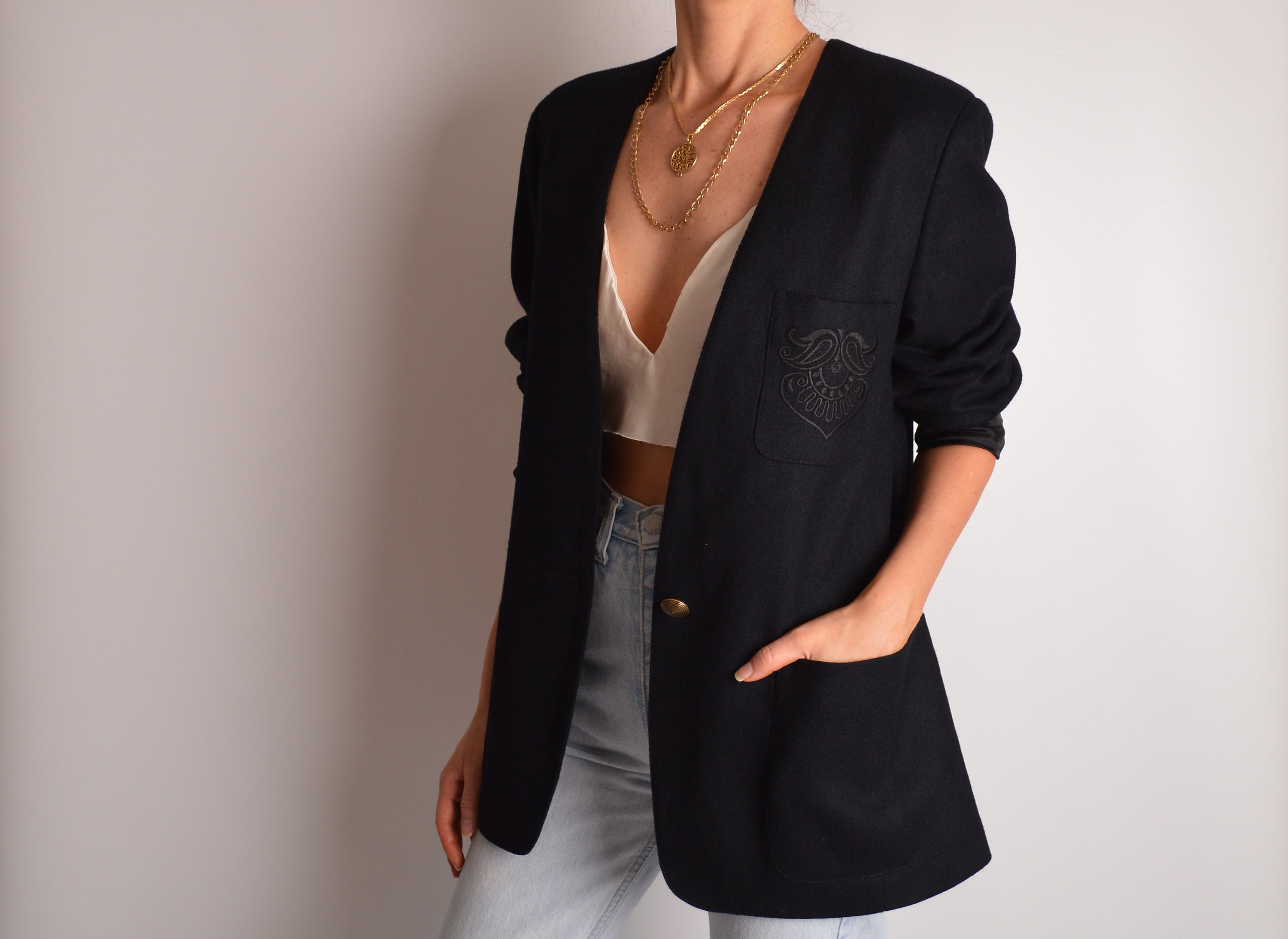 Vintage Black Wool Blazer (SL)