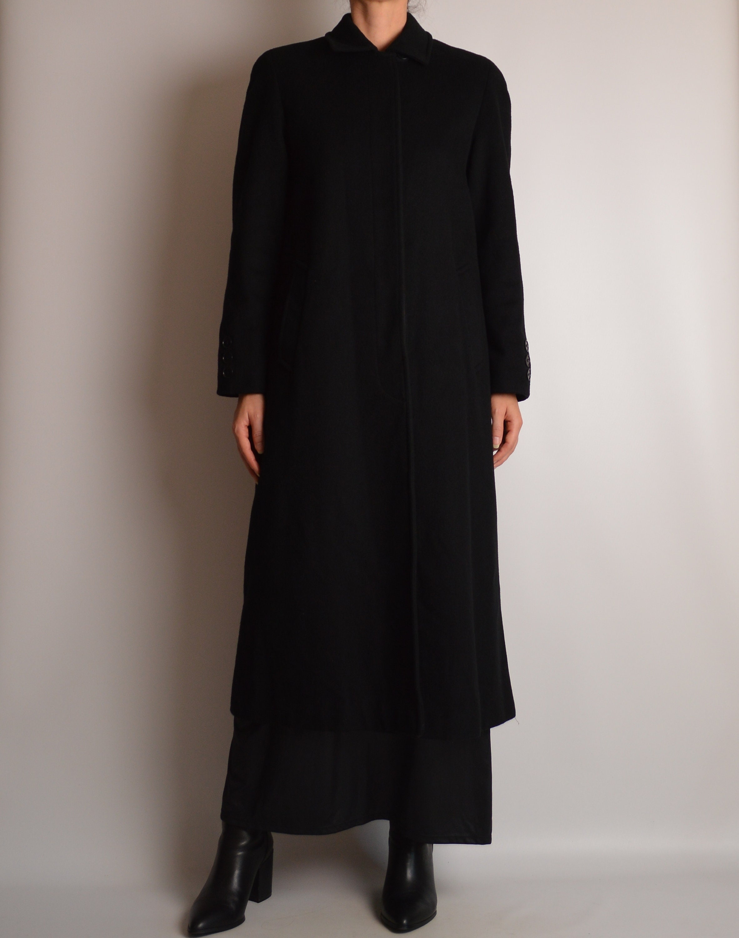Vintage Black Wool Long Coat (S-M)