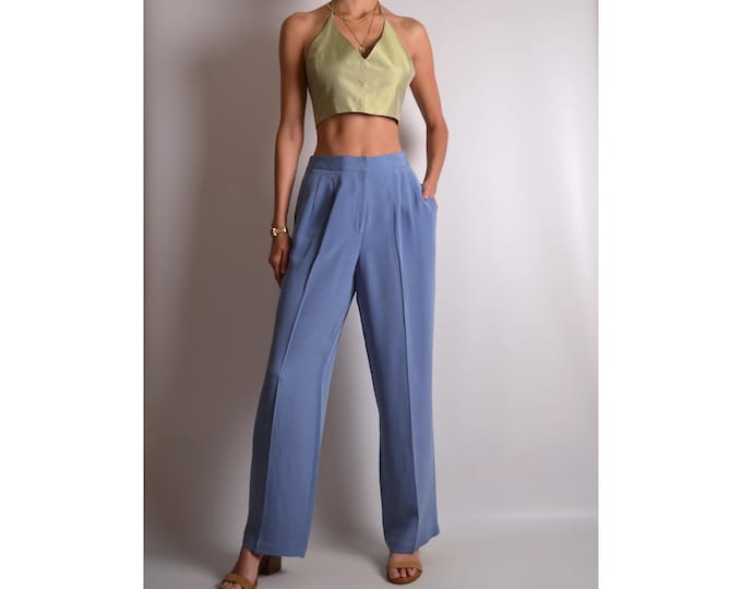 Vintage Dusty Blue Silk Trousers (27"W)
