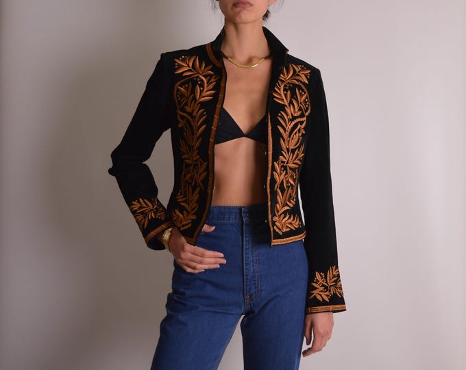 Vintage Black Suede Embroidered Jacket (XS/S)