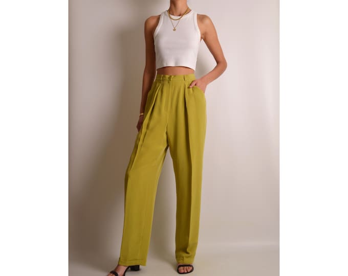 Vintage Chartreuse Silk Trousers (26"W)