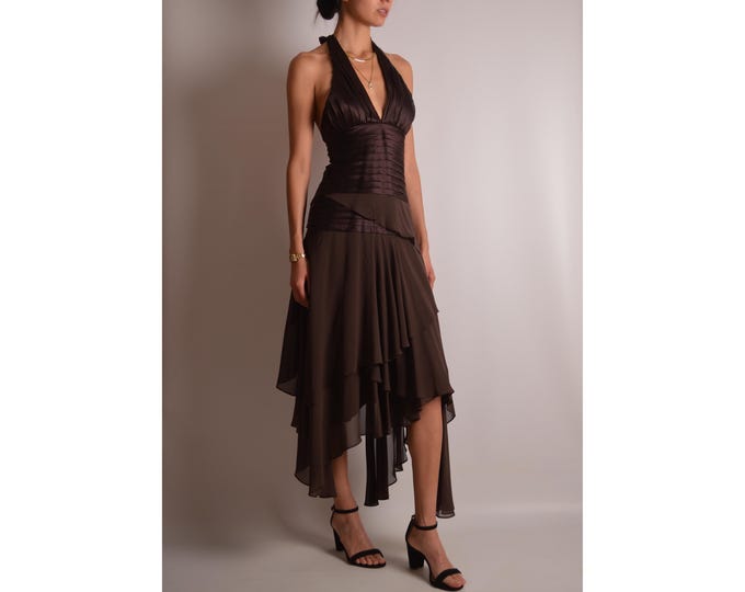 Vintage Chocolate Silk Dress (XS)