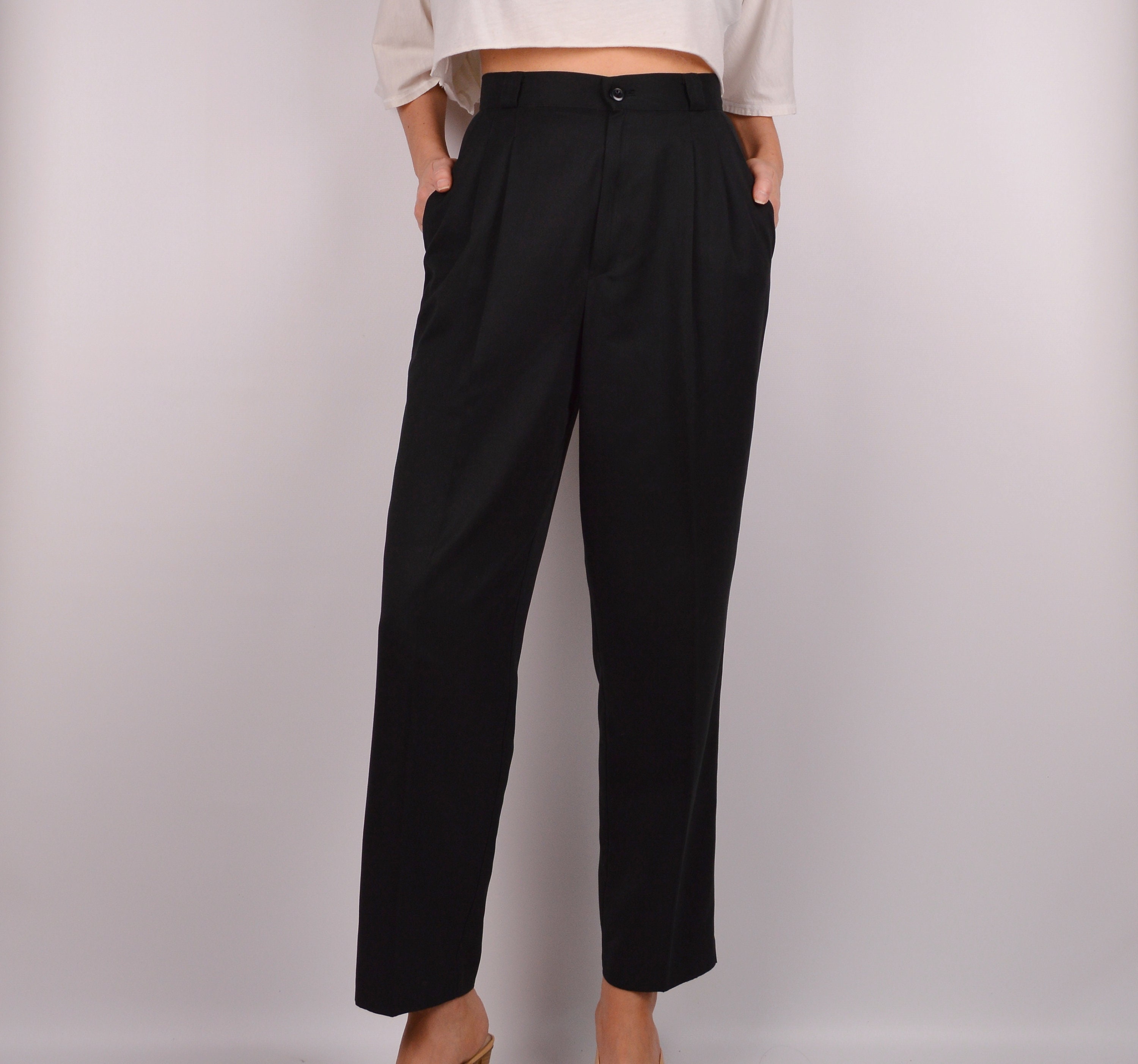 Vintage Black Cropped Trousers (27W) High Waist minimalist pants