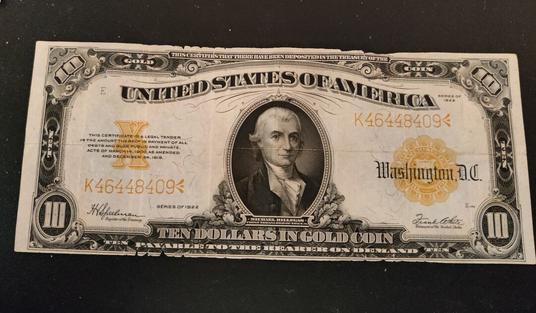 1922 10 Dollar Gold Certificate Etsy 1922 10 Dollar Gold Certificate Etsy
