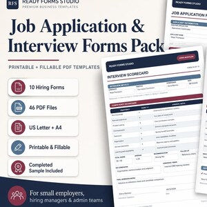 Job Application Interview Forms Pack: Candidate Scorecard, Reference Check (Printable PDF)