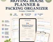 Listing cover image displaying the title Moving House Planner and Packing Organizer with sample planner pages laid out on a surface.