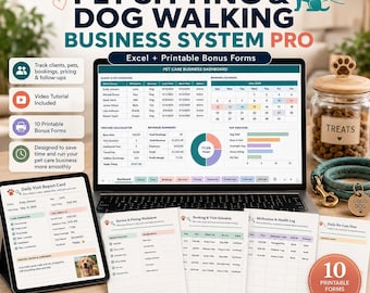Spreadsheet voor hondenuitlaatservice | CRM voor hondenuitlaters, klanten en huisdieren, boekingen, routes, bezoekregistratie