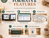 An informational graphic details the bundle features, including three complete tools, Excel workbooks, printable forms, and instant download options.
