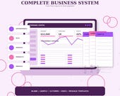 A graphic titled "Complete Business System" displaying a "Command Center" dashboard with revenue, open jobs, and profit metrics, next to two blank form templates.