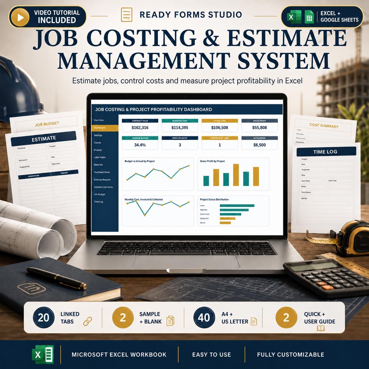 Job Costing Estimate Spreadsheet: Project Budget - job costing image 1