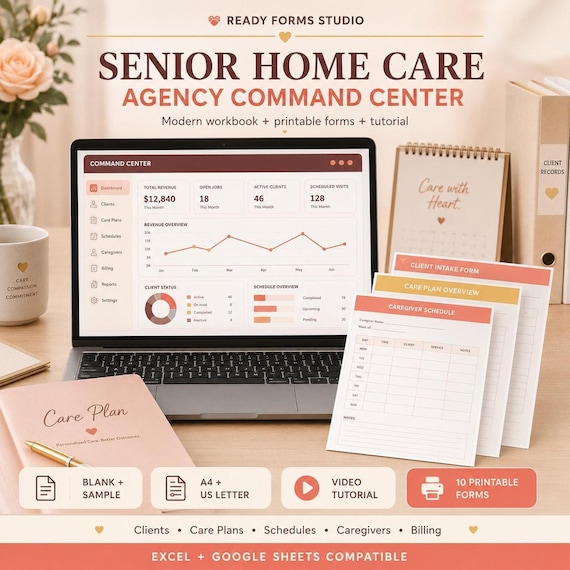 Senior Home Care Business Workbook, Client Plans & Billing Templates for Excel / Google Sheets