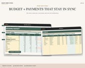 Two laptop screens show wedding budget and payments spreadsheets with detailed categories and transaction lists.