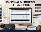 A monitor shows a "Pricing & Payment Schedule" form, with a tablet displaying the same form, and a dark blue binder labeled "Proposal for Lumen & Co."