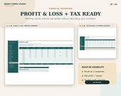 Two spreadsheet screenshots, 'Profit & Loss - Monthly Summary' and 'Tax Tracker - Estimated Reserve', are displayed with a text box outlining 'BUILT-IN VISIBILITY'.