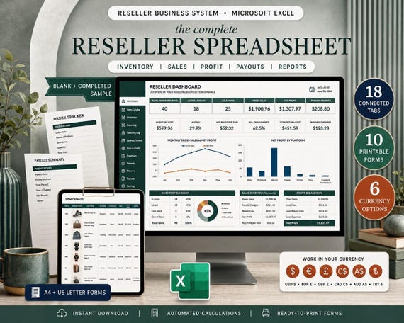 Reseller Spreadsheet: Inventory, Sales and Profit Tracker for eBay, Poshmark and Online Sellers in Excel