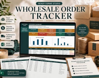 Groothandelordertracker in Excel: spreadsheets voor klantorders, orderstatus, orderafhandeling en aanbetalingen.