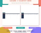 Two white digital forms titled "Inquiry Pipeline" and "Client History" are displayed on a teal and coral background.