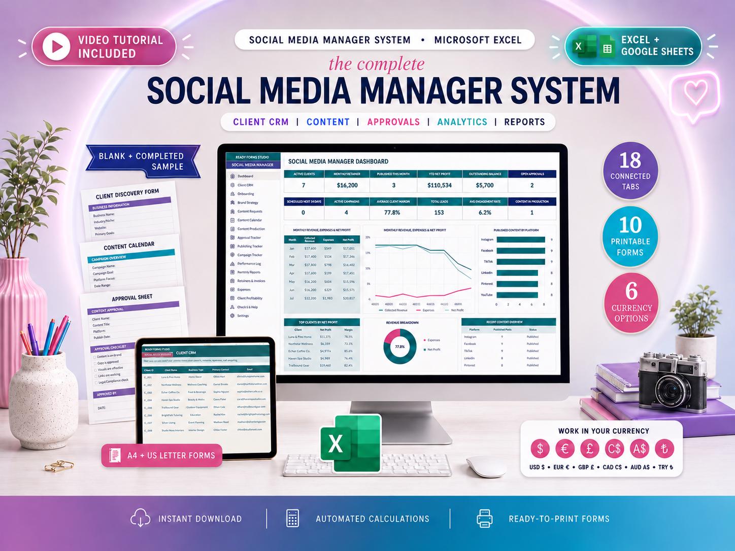 Social Media Management Template: Client CRM - content calendar image 1