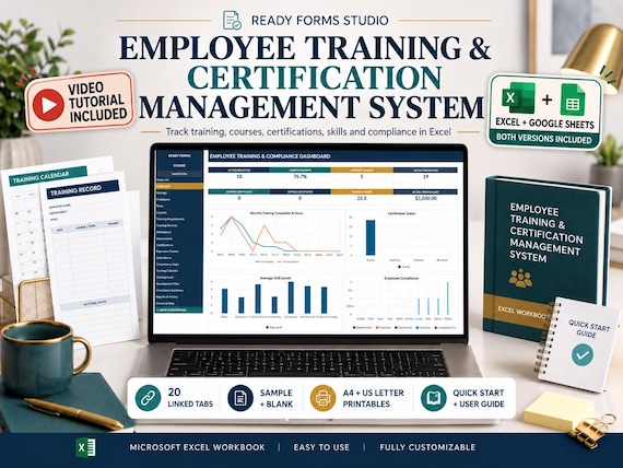 Employee Training Tracker & Training Planner Spreadsheet: Certification Management, Expiration Alerts in Excel