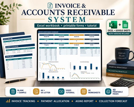 Invoice Tracker & Accounts Receivable Spreadsheet: Payment Tracking, Aging Report and Collection Dashboard in Excel