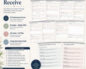 A feature guide detailing the ten professional forms, quick start guide, and file formats included in the digital download.