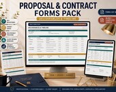 A monitor displays a "Deliverables & Timeline" form, with a tablet showing the same form, and a dark blue binder labeled "Project Plan."