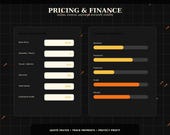 A screen displaying a "Smart Calculator" with input fields for "Base Price," "Quantity / Hours," "Travel / Add-On," "Discount," and showing "Total Quote" and "Estimated Profit," next to a "Financial Overview" bar chart.
