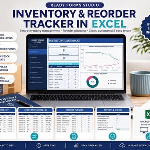 Excel Inventory Tracker: Stock Levels, Reorder Points, Alerts (Digital Download)