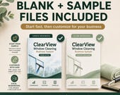 Two workbook cover designs labeled sample workbook and blank workbook for the window cleaning business system.